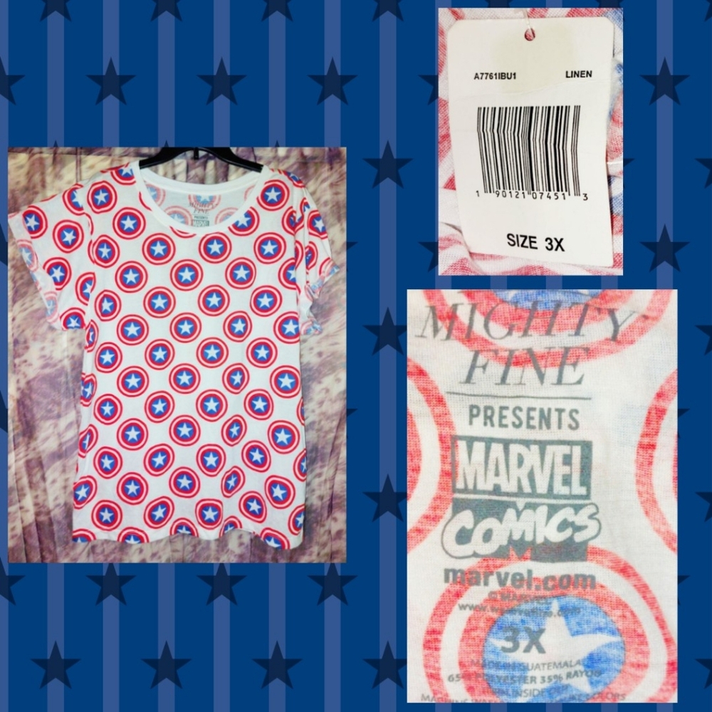 Might Fine brand Marvel Comics White/Multiclr Captain America Shield Knit Tee 3X